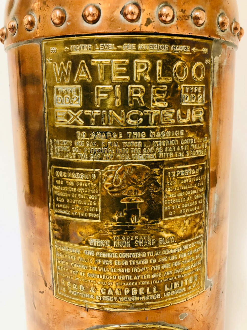 Large Antique Copper Waterloo Fire Extinguisher View II