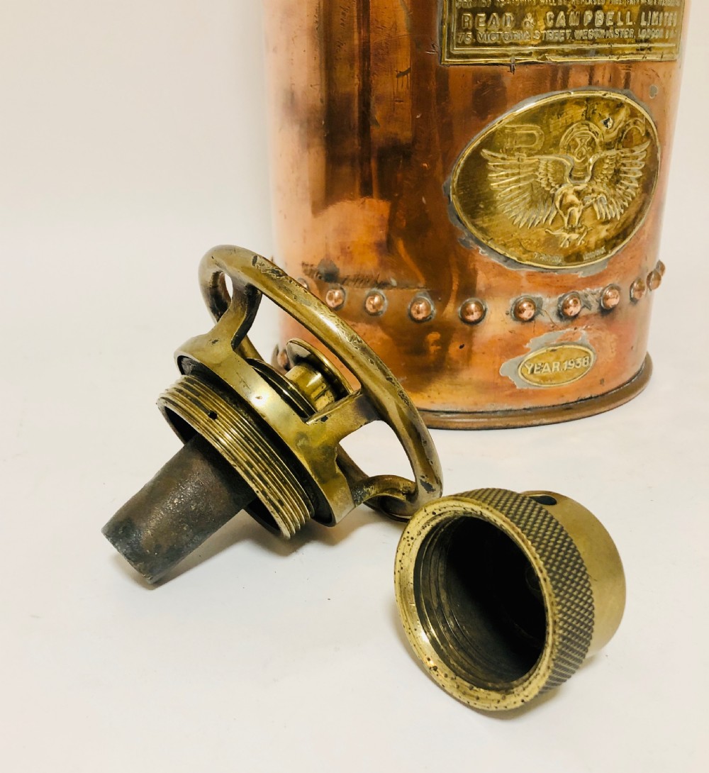 Large Antique Copper Waterloo Fire Extinguisher View V