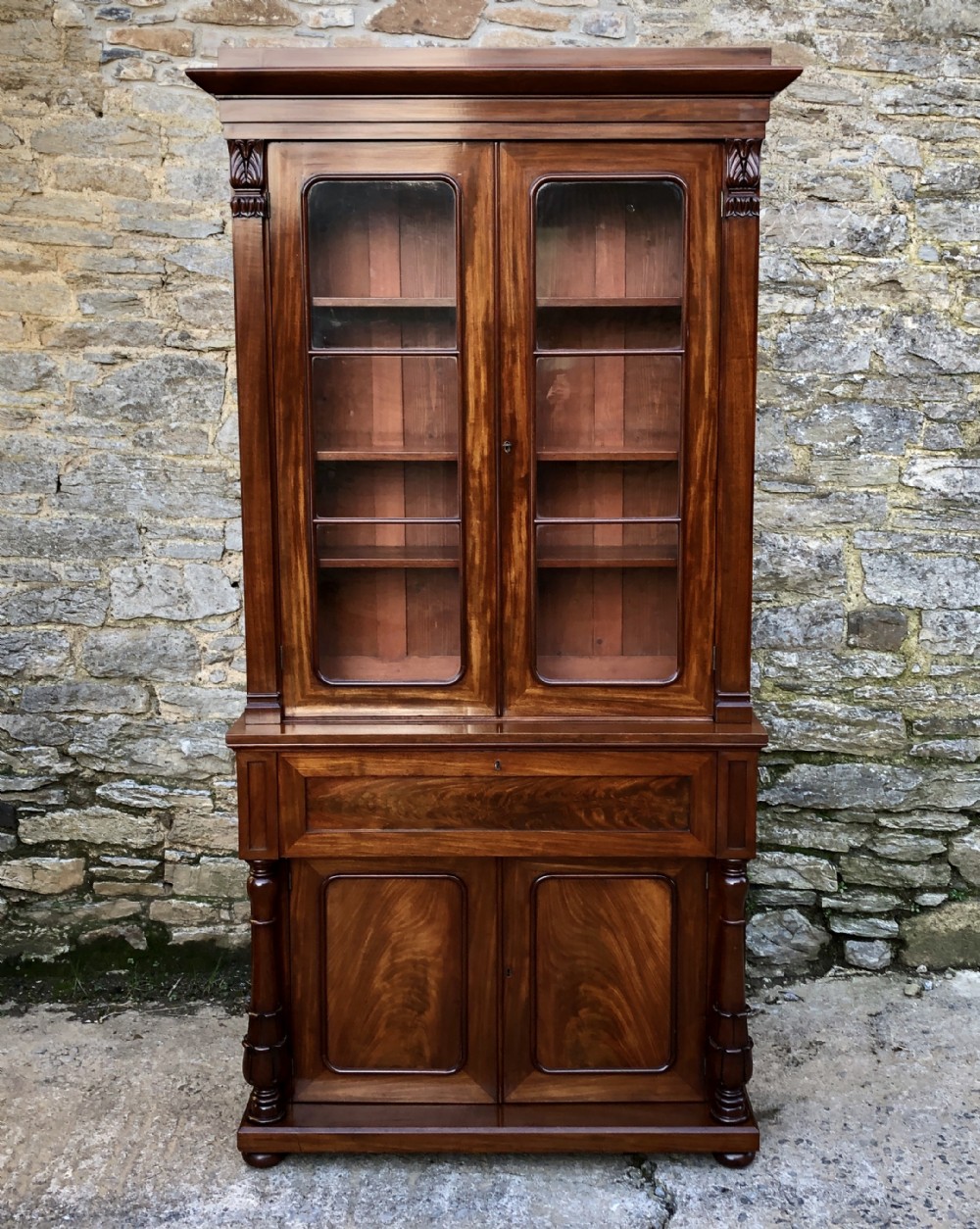 Early Victorian Mahogany Secretaire Bookcase