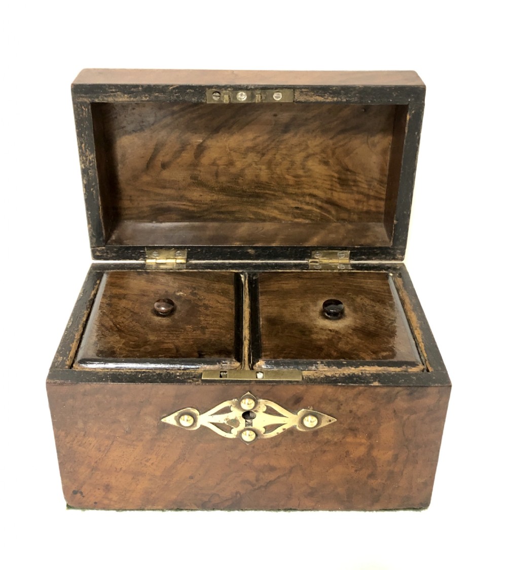 Victorian Walnut Brass Mounted Tea Caddy