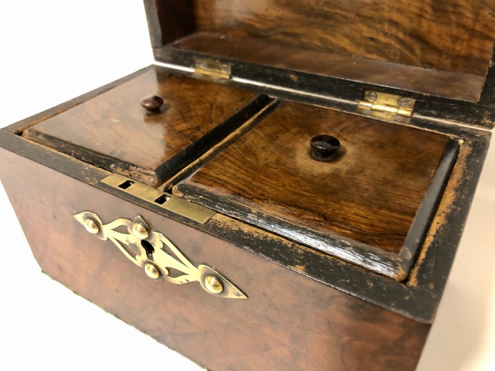 Victorian Walnut Brass Mounted Tea Caddy View IX