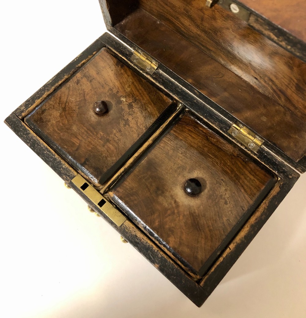 Victorian Walnut Brass Mounted Tea Caddy View XII