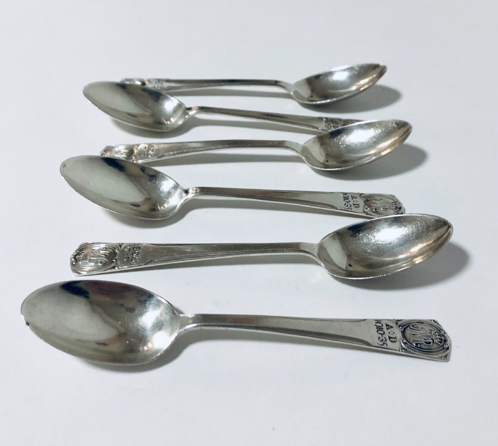 Set of 6 Antique Solid Silver Spoons commemorating King George V Jubilee 1934 View III