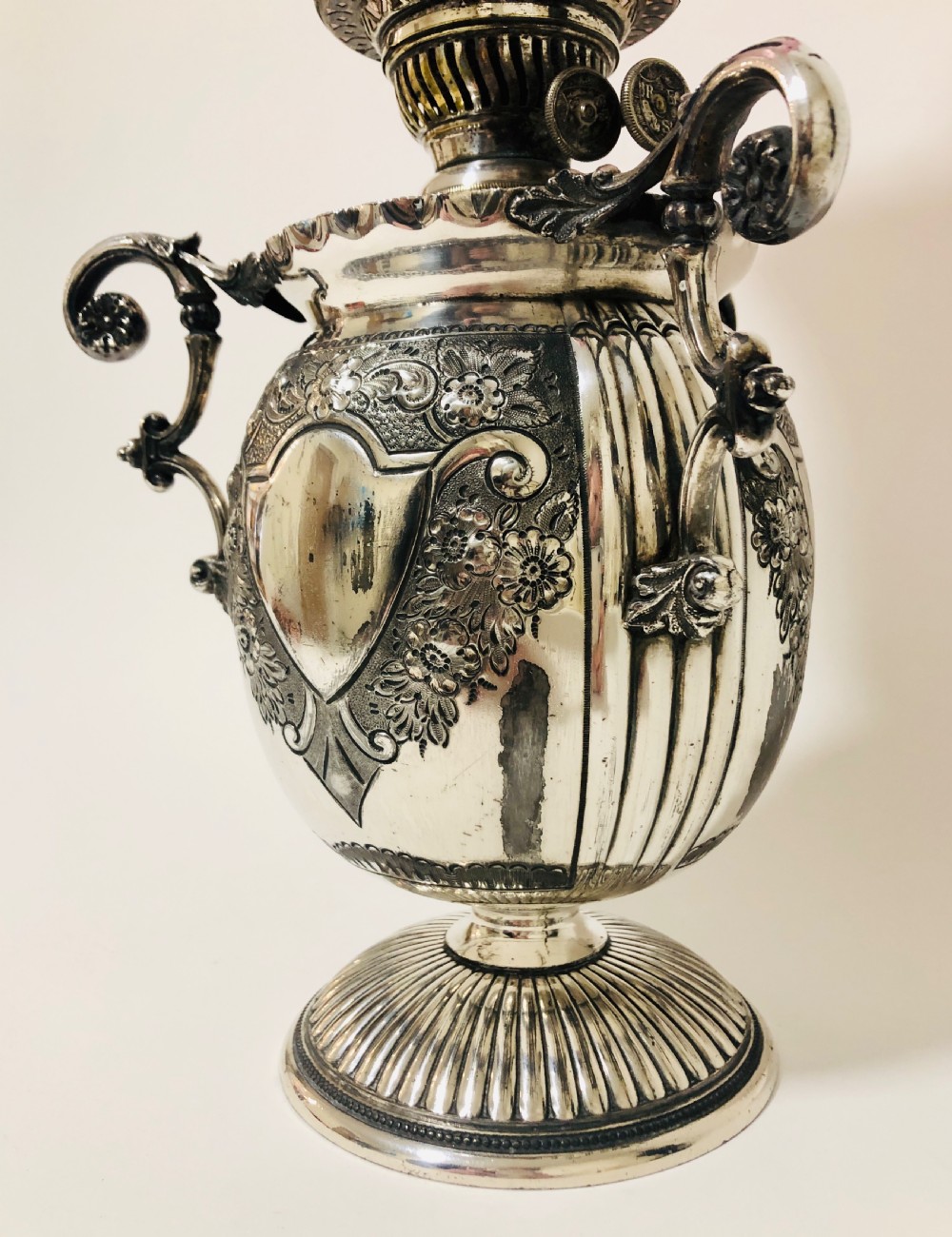 Victorian Silver Plated Evered's Oil Lamp View II