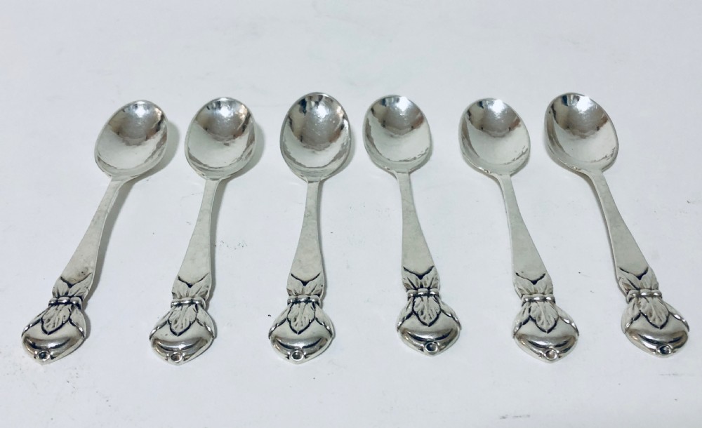 Set of 6 Antique Arts and Crafts Solid Silver Danish Spoons