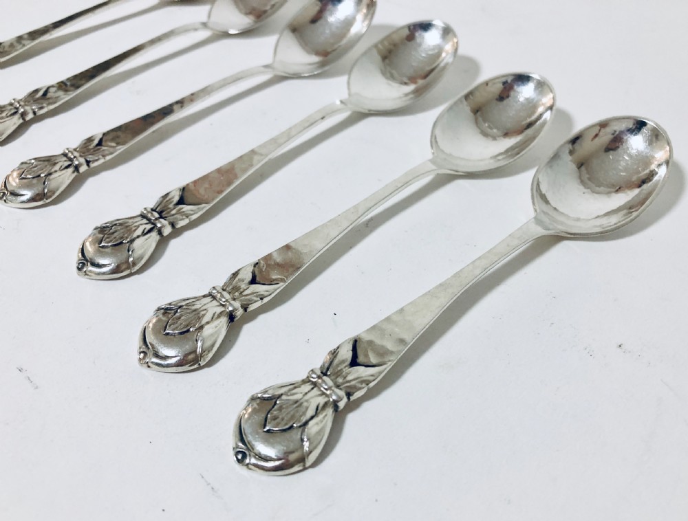 Set of 6 Antique Arts and Crafts Solid Silver Danish Spoons View II