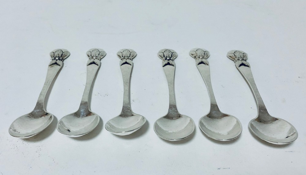 Set of 6 Antique Arts and Crafts Solid Silver Danish Spoons View III