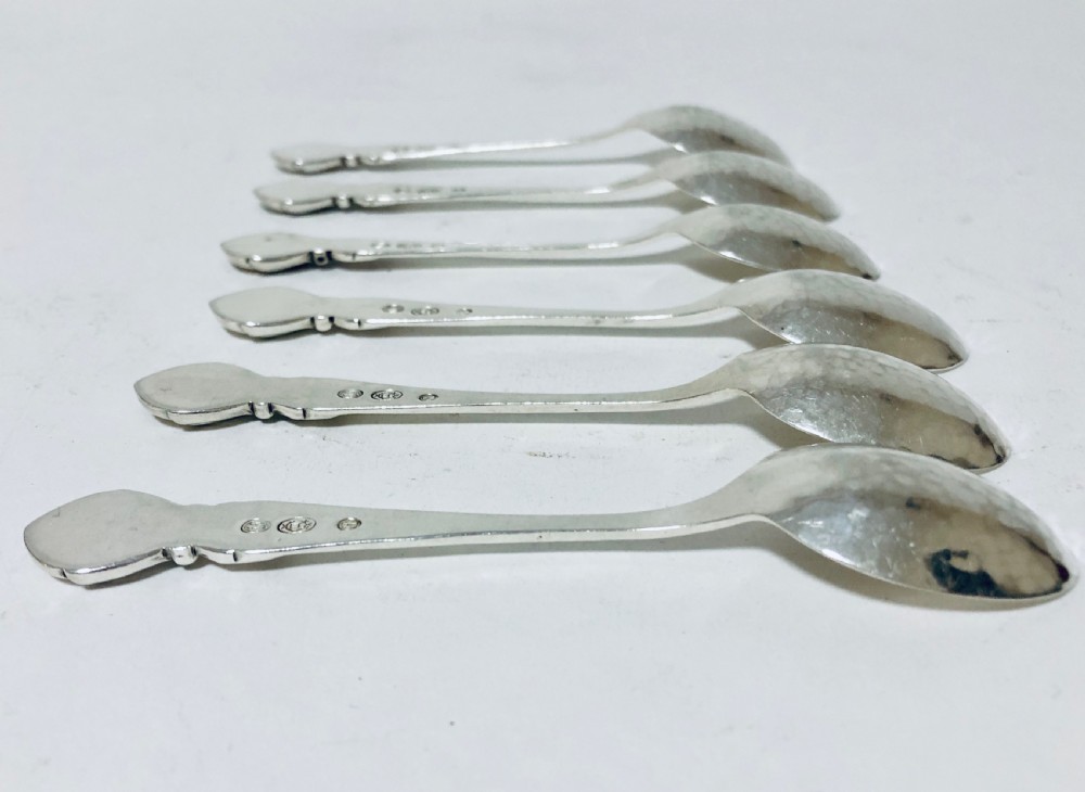 Set of 6 Antique Arts and Crafts Solid Silver Danish Spoons View IV