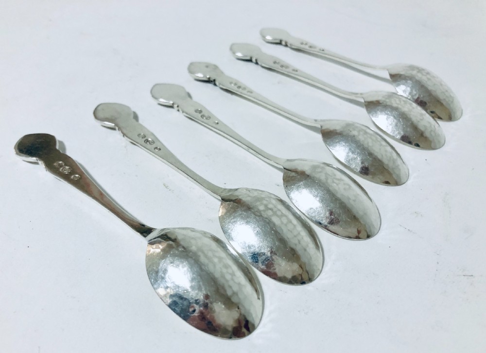 Set of 6 Antique Arts and Crafts Solid Silver Danish Spoons View V
