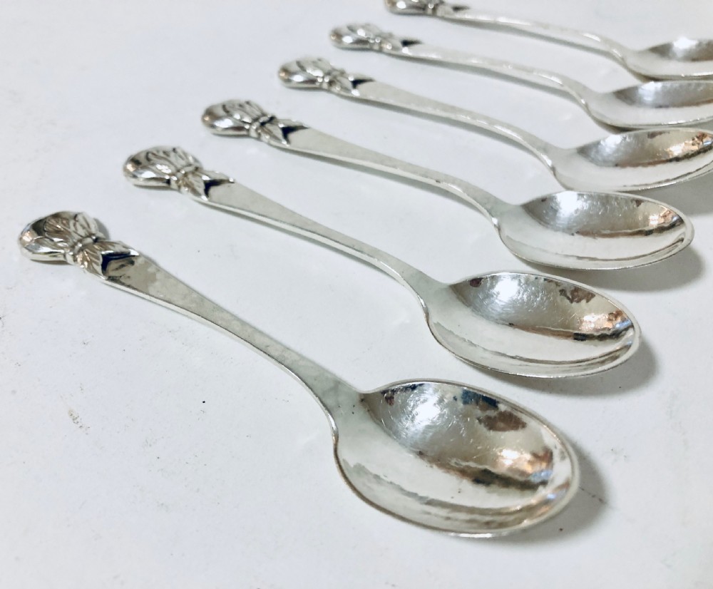Set of 6 Antique Arts and Crafts Solid Silver Danish Spoons View VI