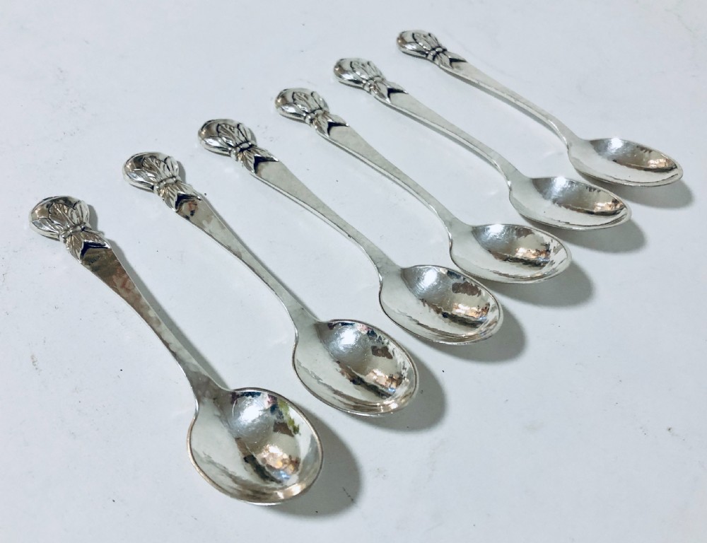 Set of 6 Antique Arts and Crafts Solid Silver Danish Spoons View XI