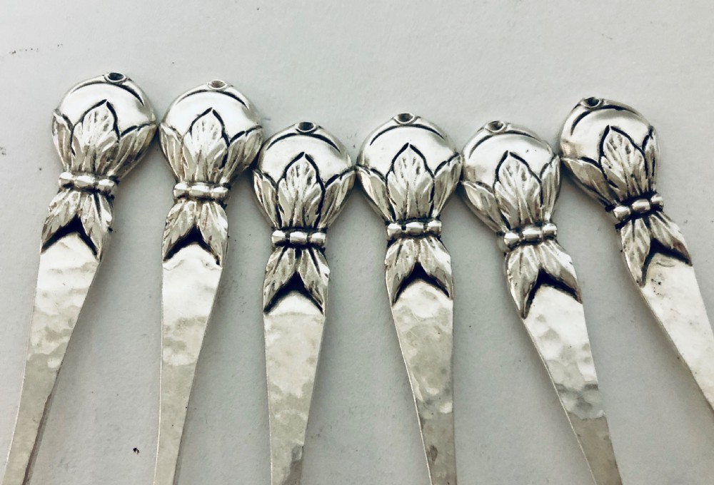 Set of 6 Antique Arts and Crafts Solid Silver Danish Spoons View XII