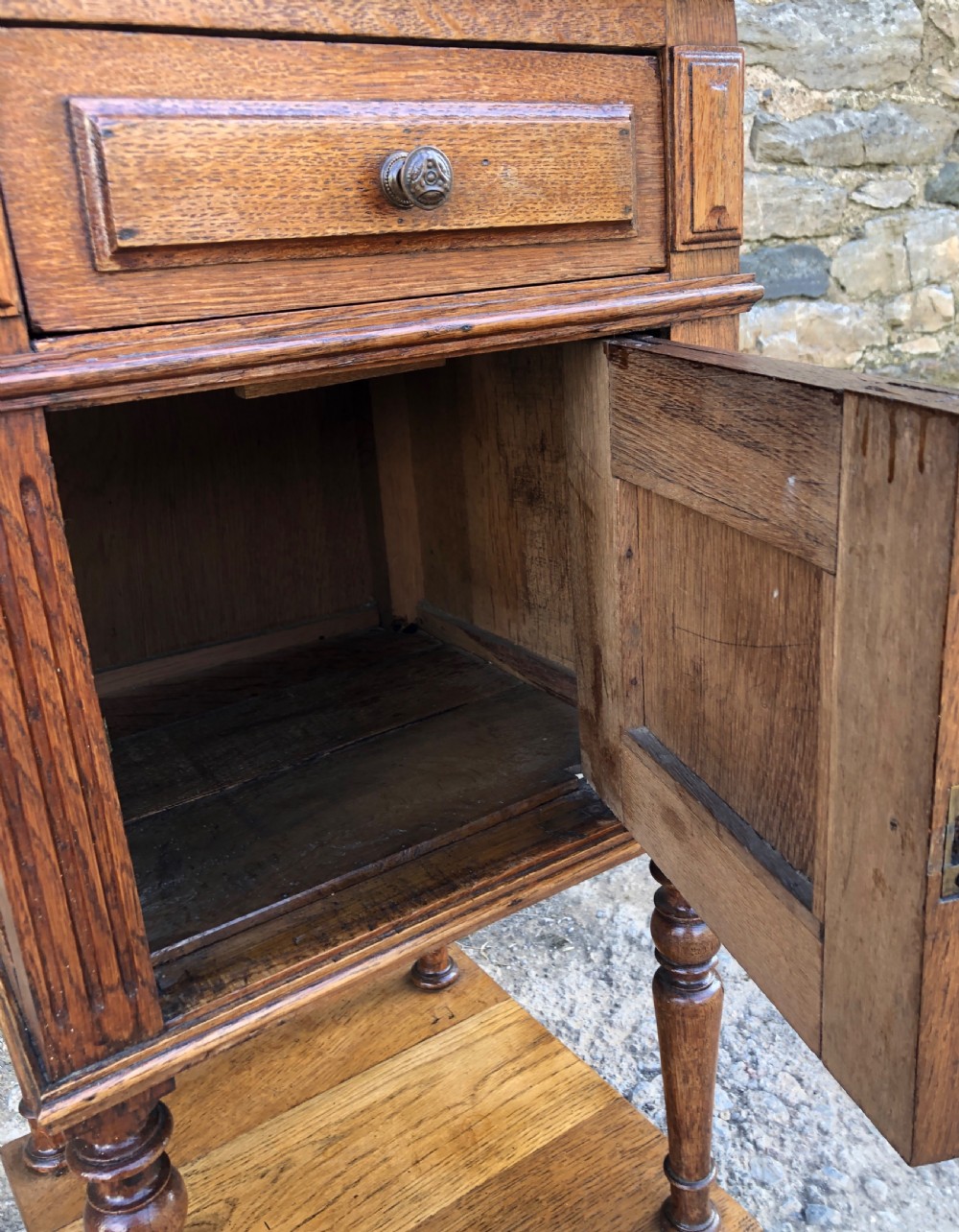 Antique French Oak Bedside Pot Cupboard View XII