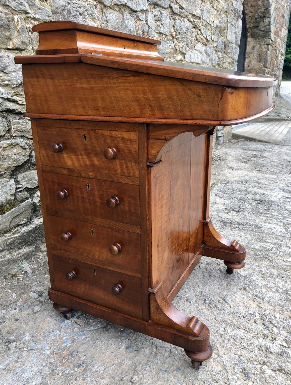 Victorian Walnut Inlaid Davenport  View X