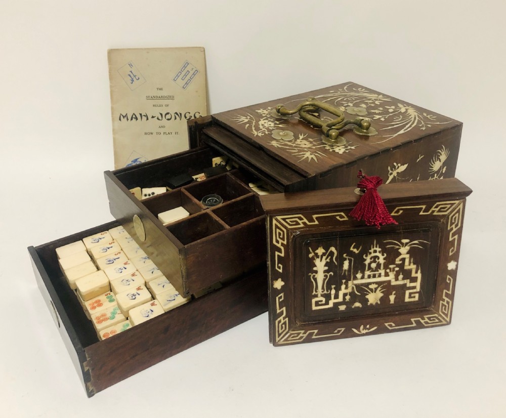 Antique Bone and Bamboo Mahjong Set in Box