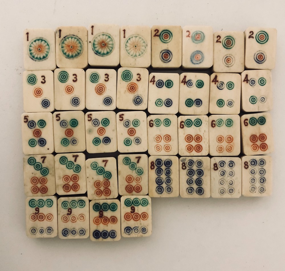 Antique Bone and Bamboo Mahjong Set in Box View VI
