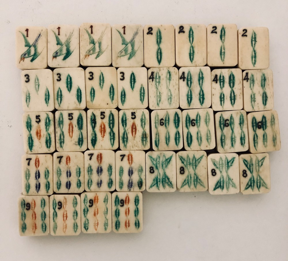 Antique Bone and Bamboo Mahjong Set in Box View VIII
