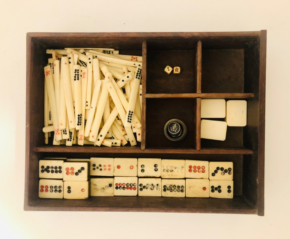 Antique Bone and Bamboo Mahjong Set in Box View IX