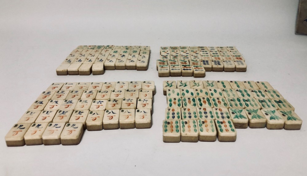 Antique Bone and Bamboo Mahjong Set in Box View X