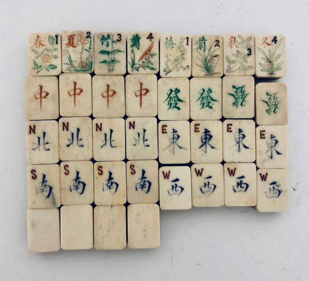 Antique Bone and Bamboo Mahjong Set in Box View XII