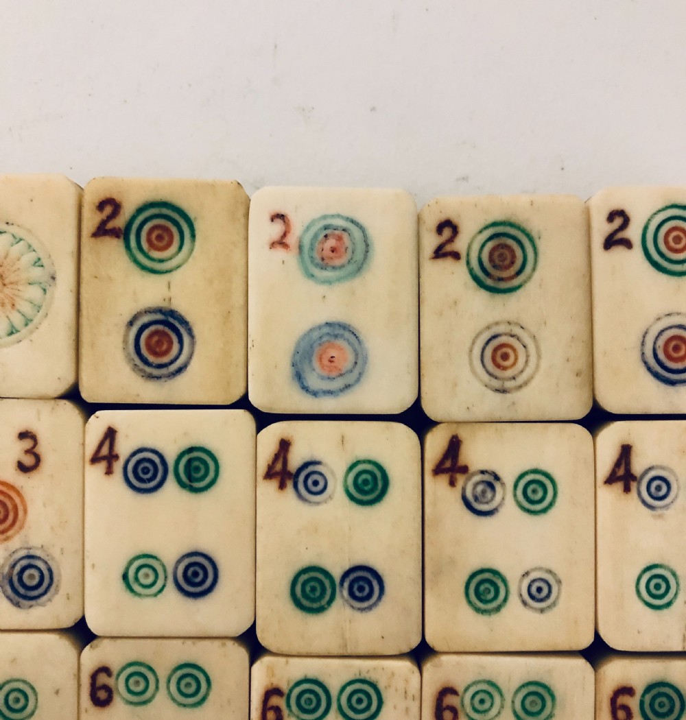 Antique Bone and Bamboo Mahjong Set in Box View XVII