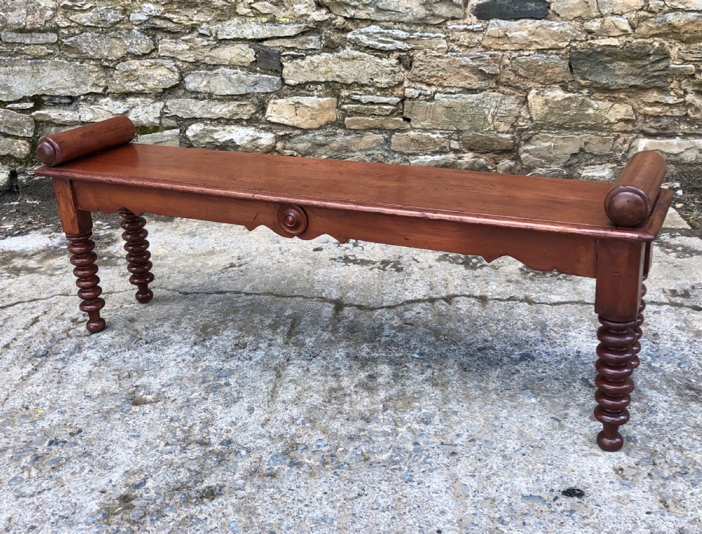 Victorian Mahogany Window Seat Hall Bench  View II