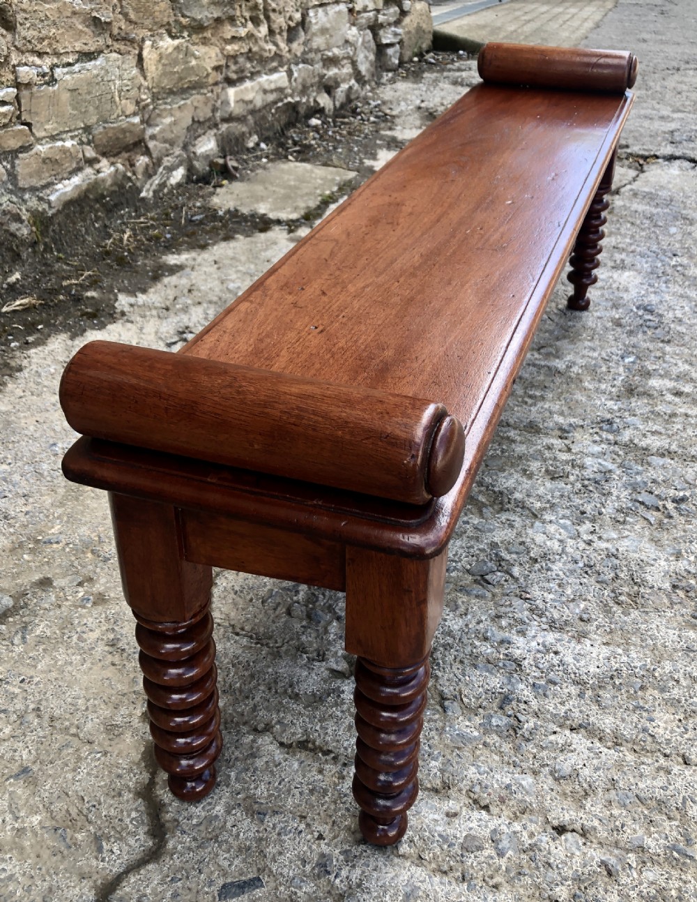 Victorian Mahogany Window Seat Hall Bench  View III