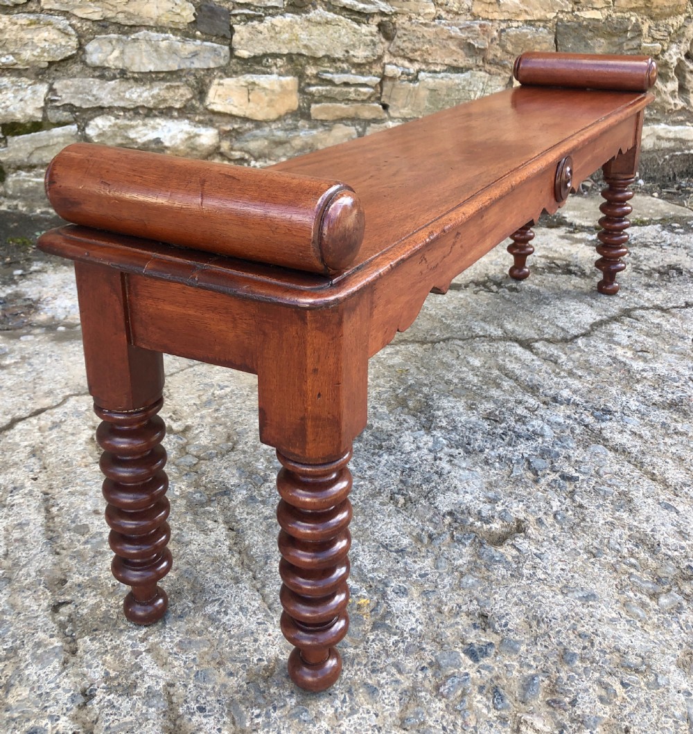 Victorian Mahogany Window Seat Hall Bench  View XII