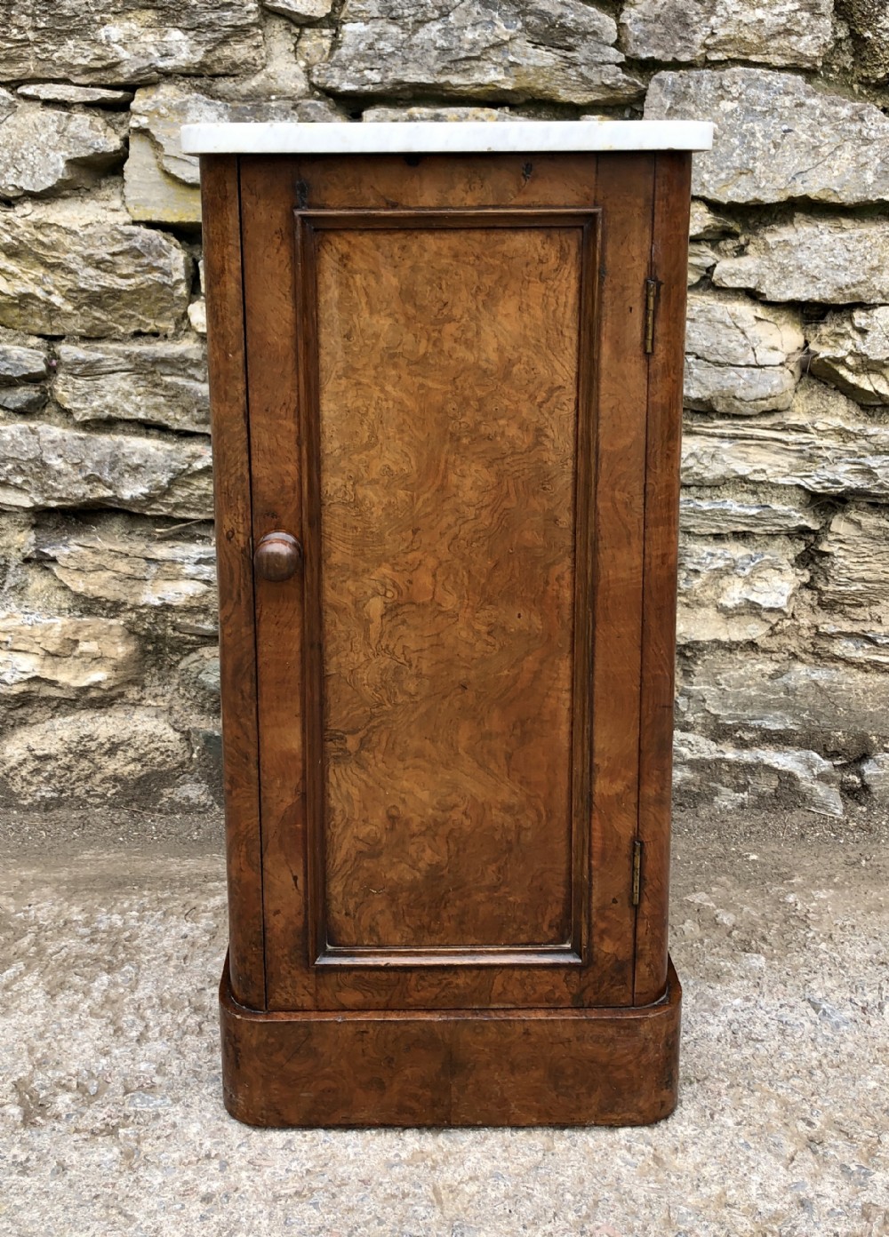 Victorian Burr Walnut Marble Top Bedside Cupboard
