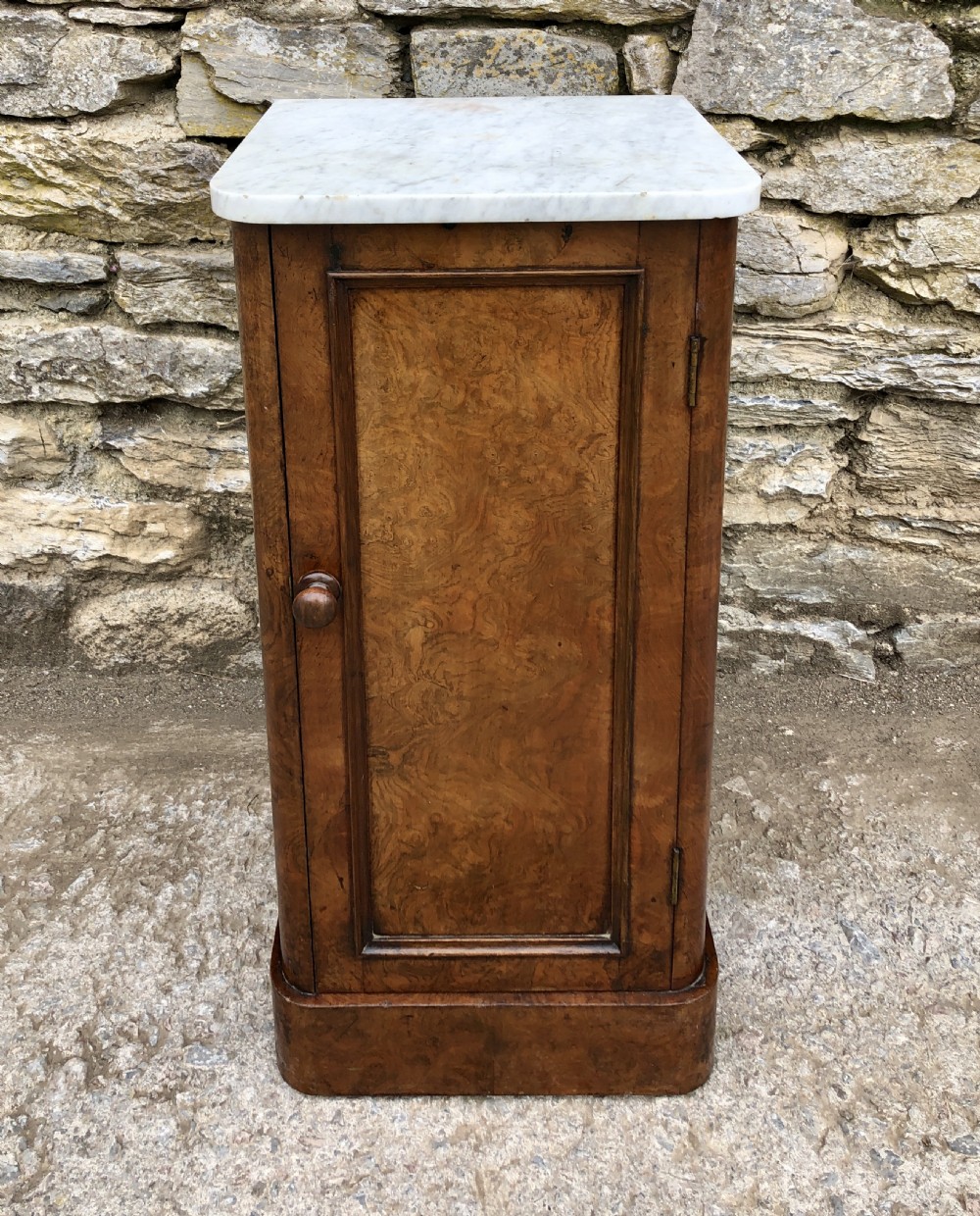 Victorian Burr Walnut Marble Top Bedside Cupboard View II