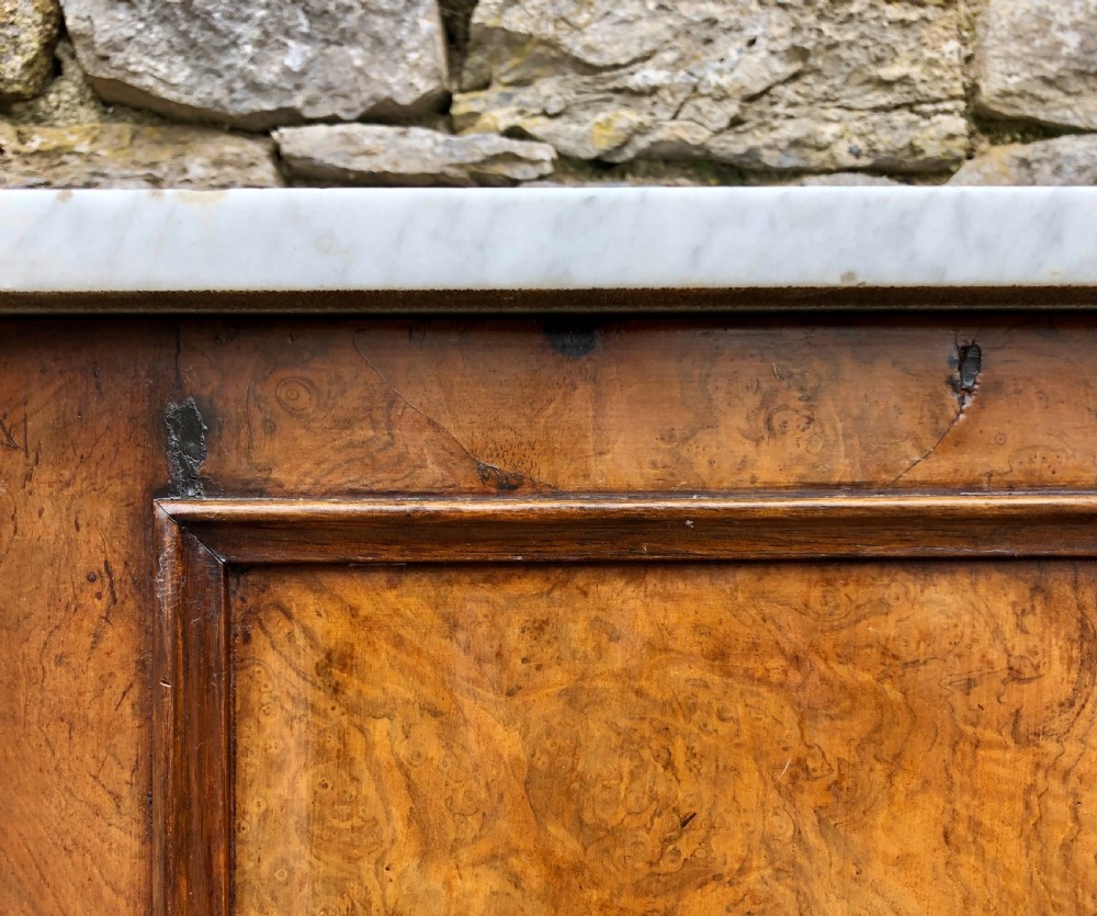 Victorian Burr Walnut Marble Top Bedside Cupboard View V