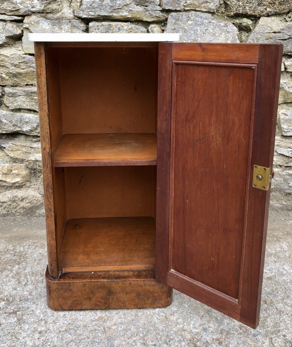 Victorian Burr Walnut Marble Top Bedside Cupboard View VI