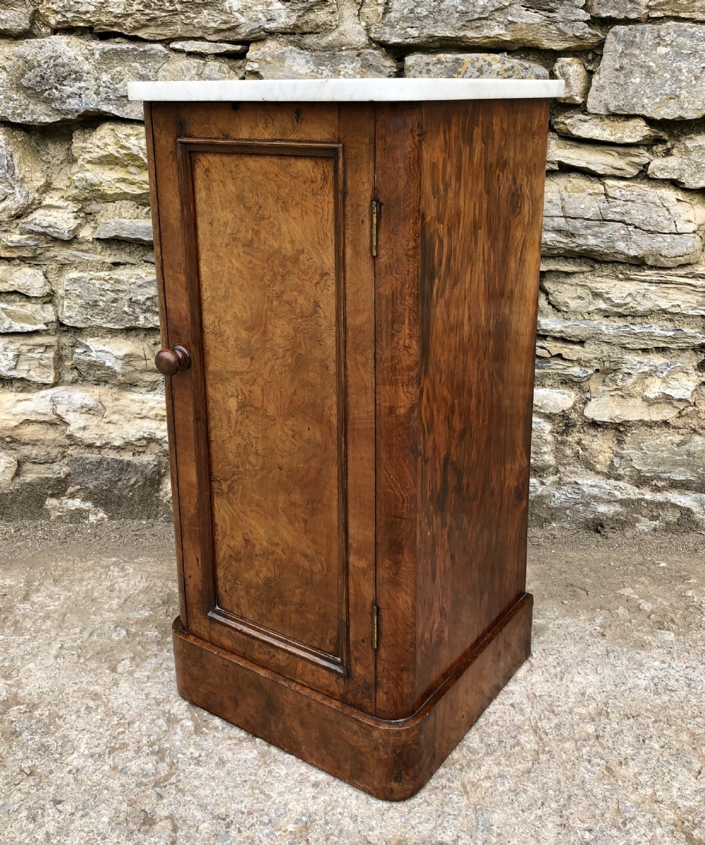 Victorian Burr Walnut Marble Top Bedside Cupboard View XI