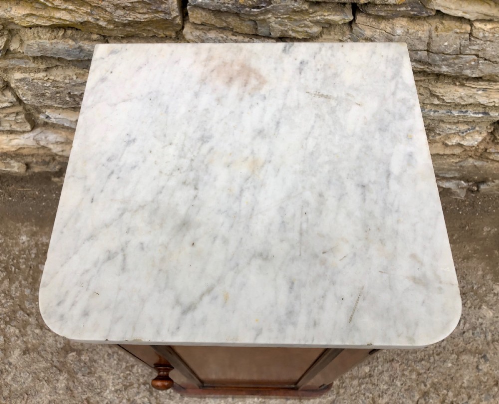 Victorian Burr Walnut Marble Top Bedside Cupboard View XIII