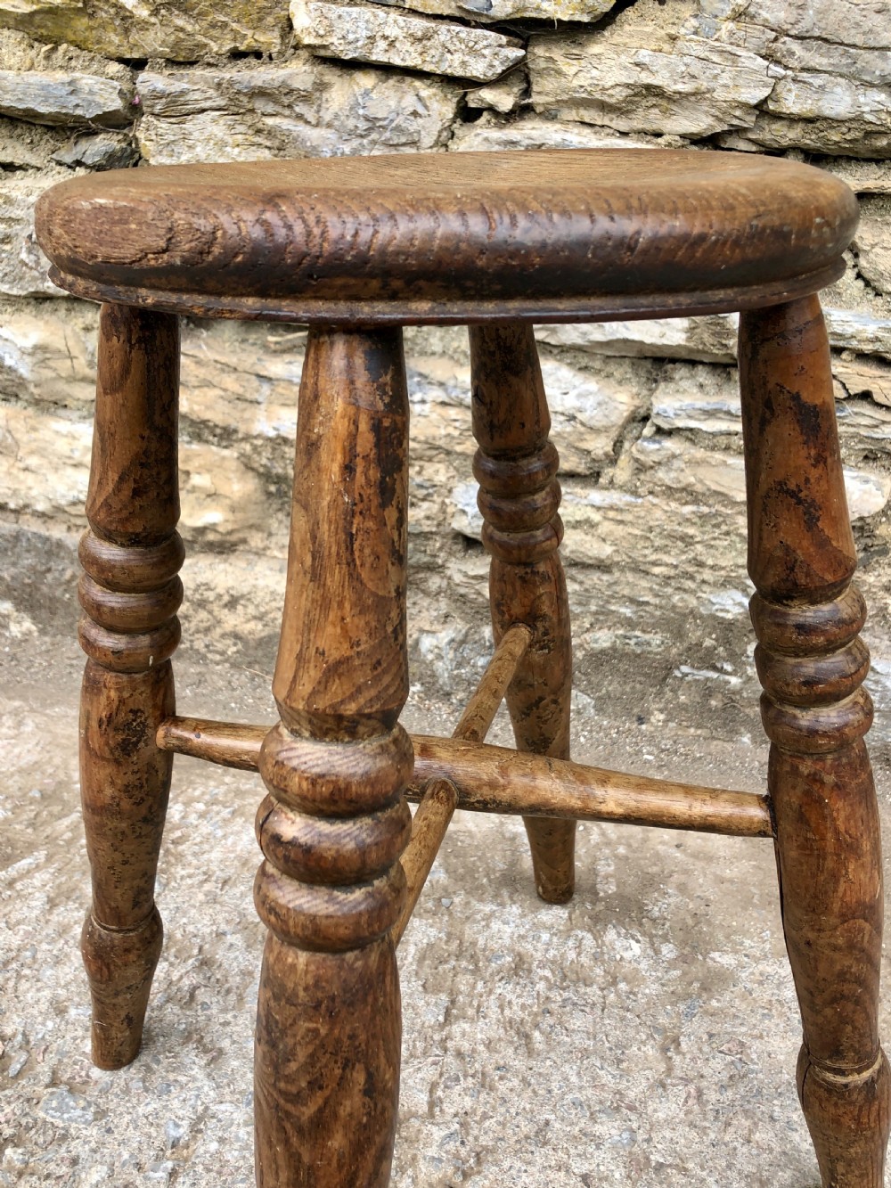 Antique Elm Tavern Stool View VI