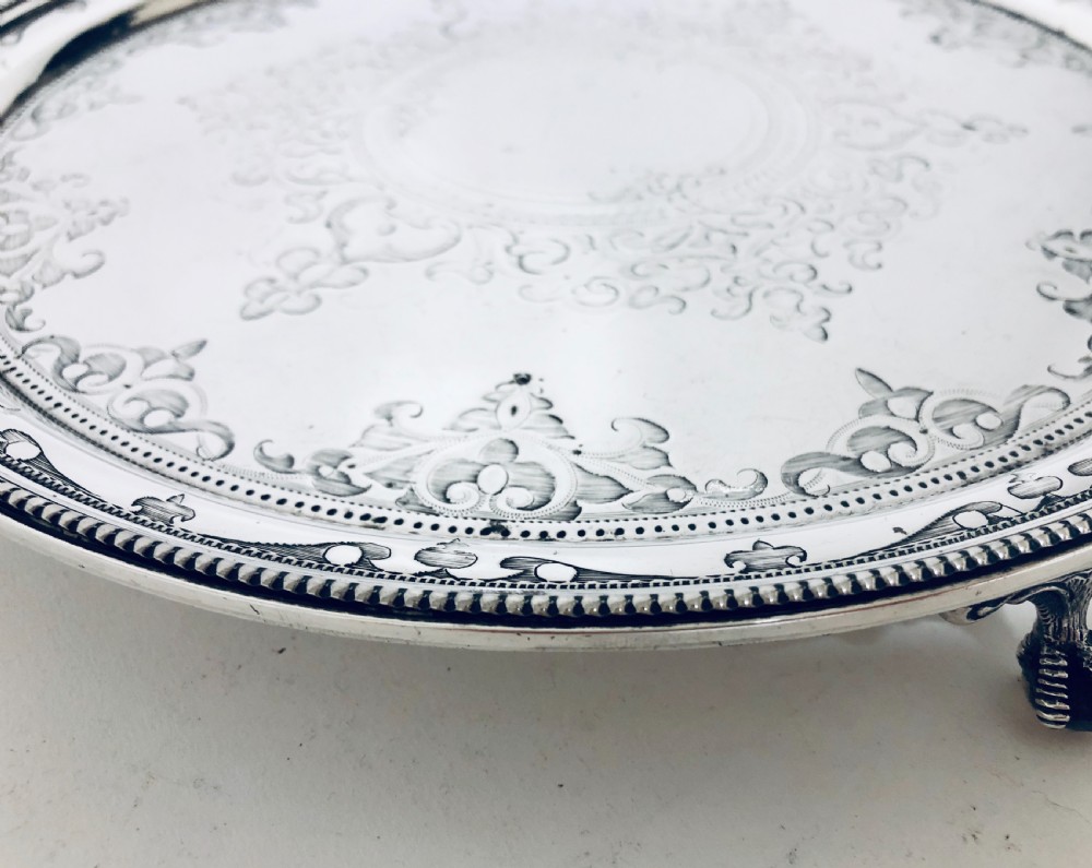 Victorian Solid Sterling Silver Salver View X