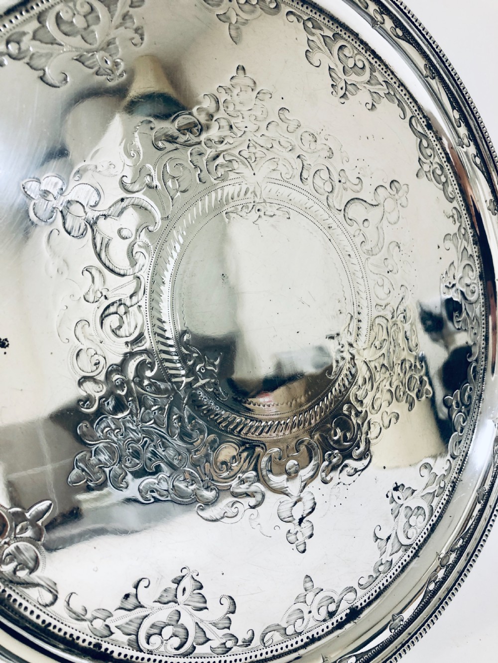 Victorian Solid Sterling Silver Salver View XI