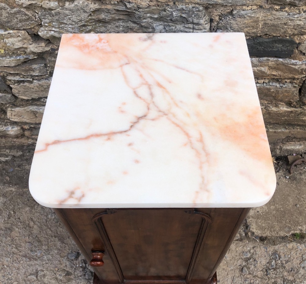 Antique Victorian Mahogany Marble Top Bedside Cupboard View III