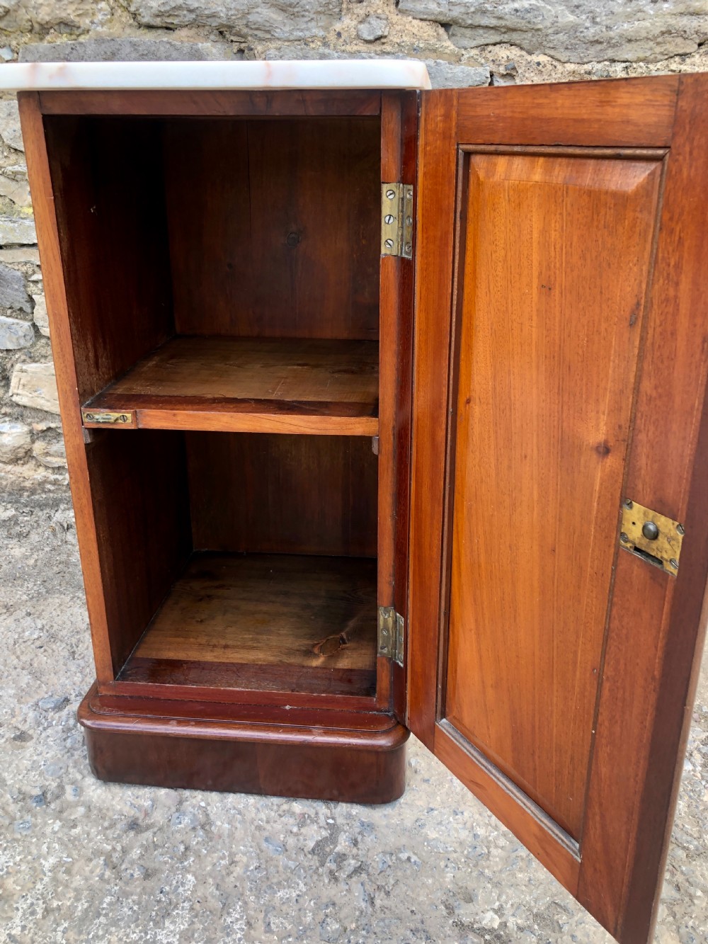 Antique Victorian Mahogany Marble Top Bedside Cupboard View VI