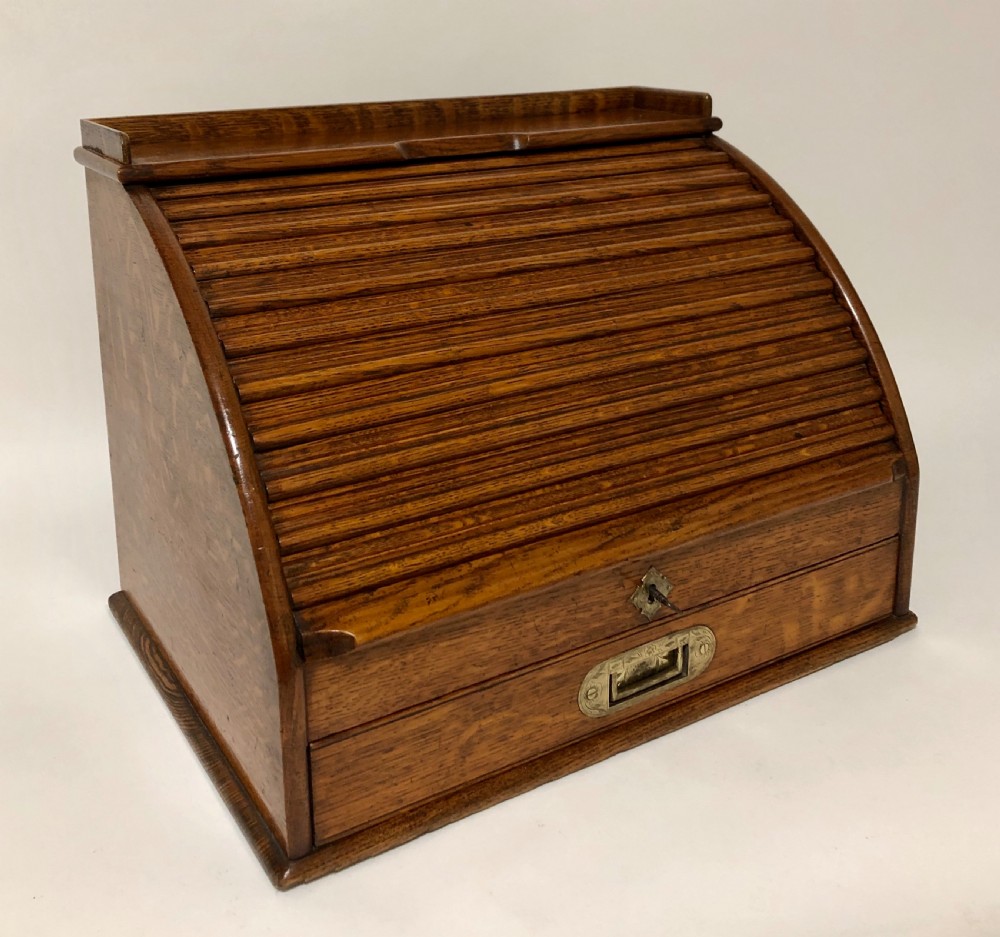 Antique Oak Tambour Front Desktop Stationery Cabinet View IV