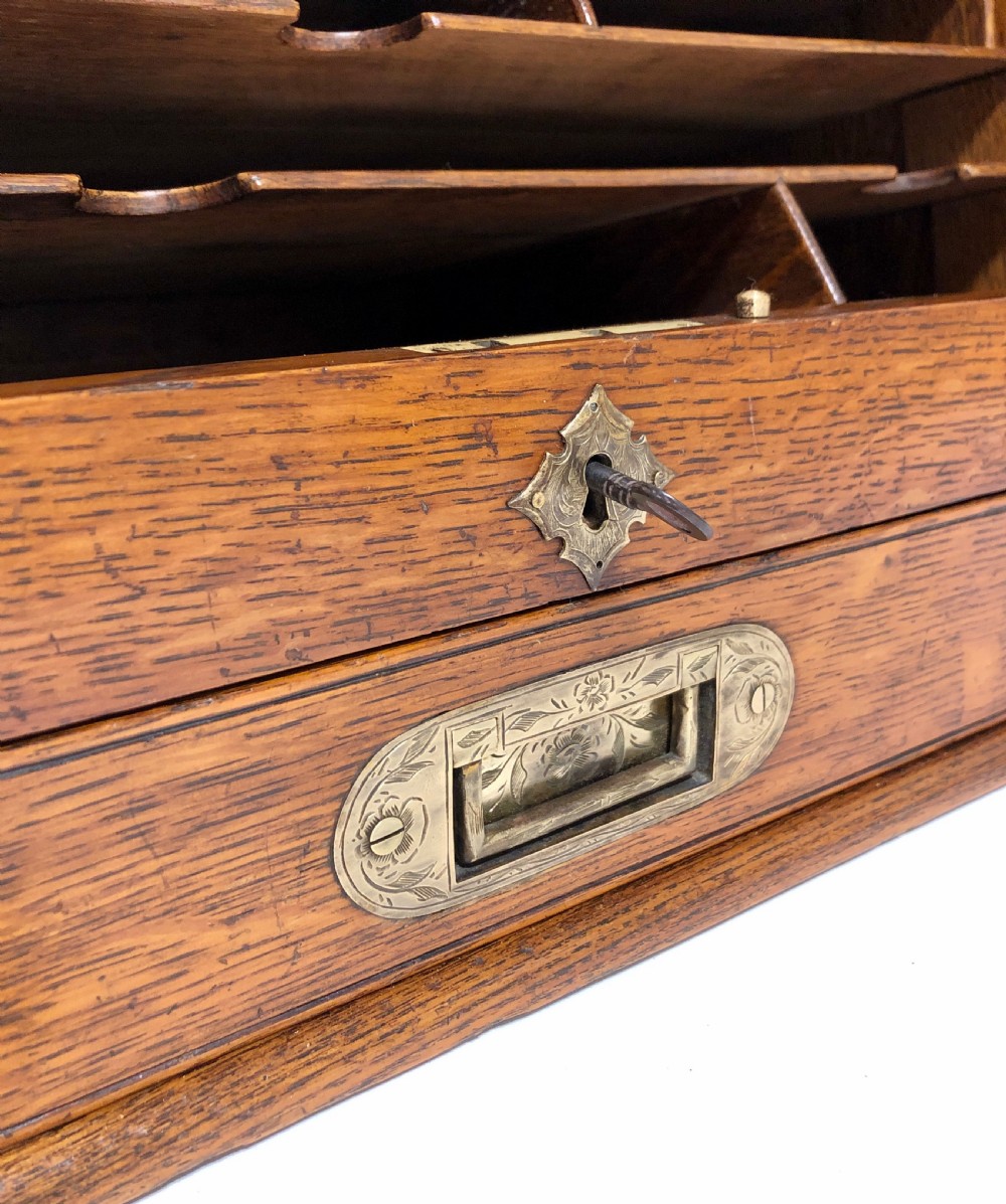 Antique Oak Tambour Front Desktop Stationery Cabinet View VII