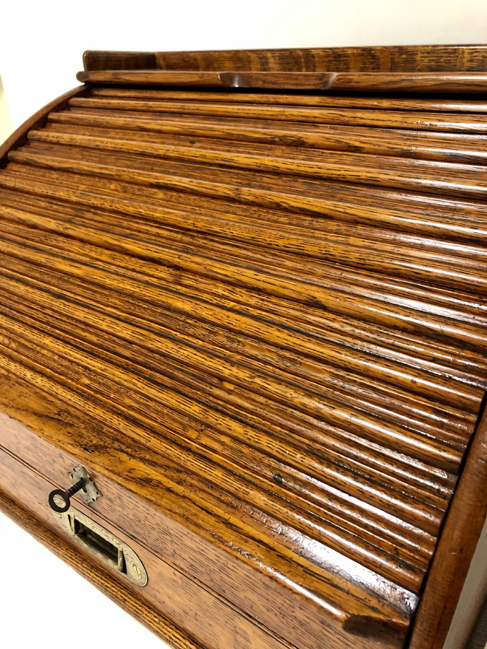 Antique Oak Tambour Front Desktop Stationery Cabinet View IX