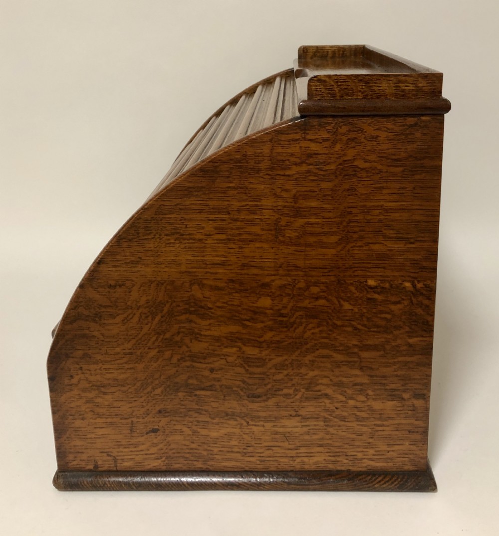 Antique Oak Tambour Front Desktop Stationery Cabinet View X