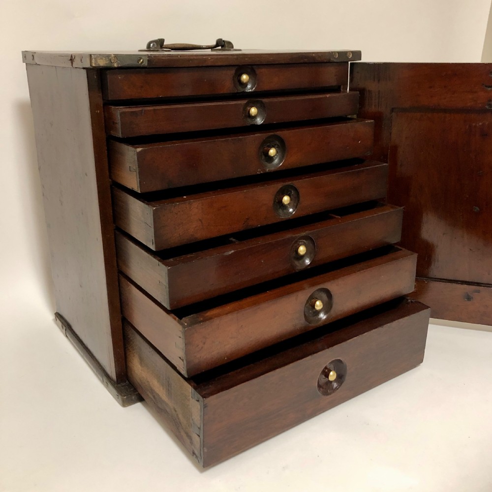 Victorian Mahogany Collectors Cabinet Drawers with Locking Door  View VI