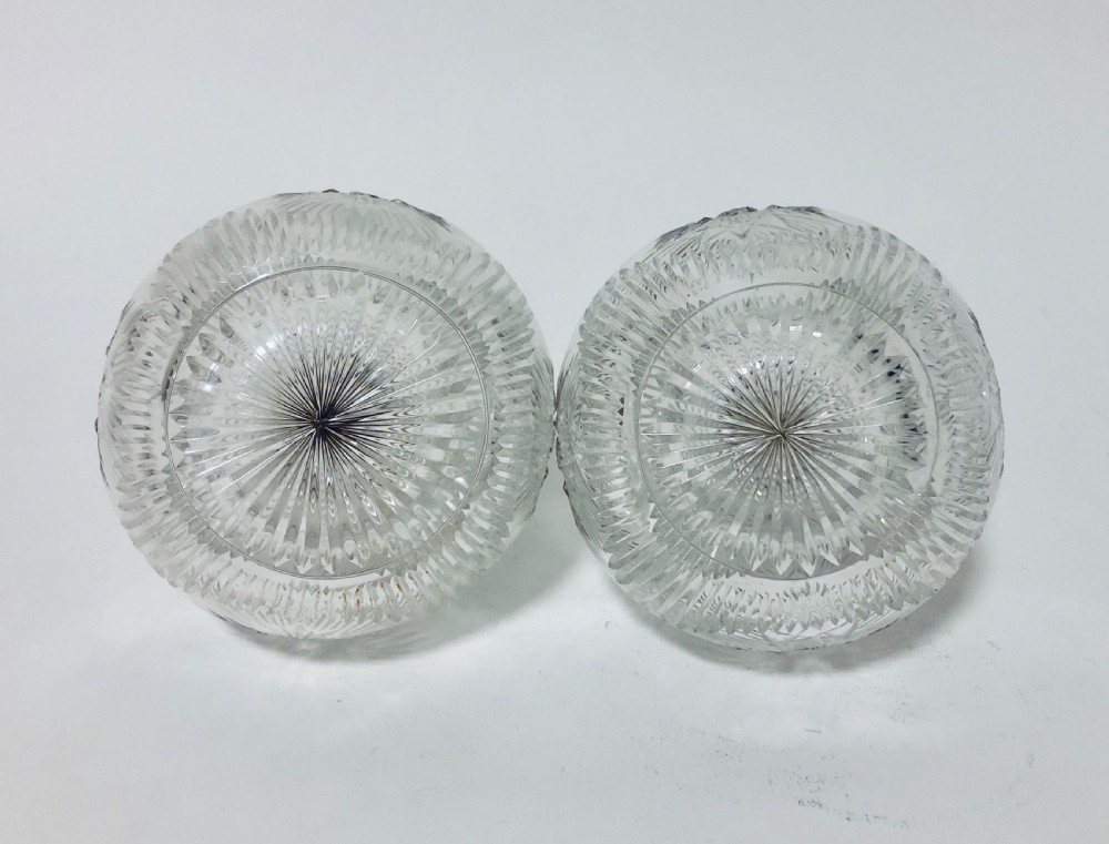 Pair of Antique Cut Glass Scent Bottles with Silver Tops View XII