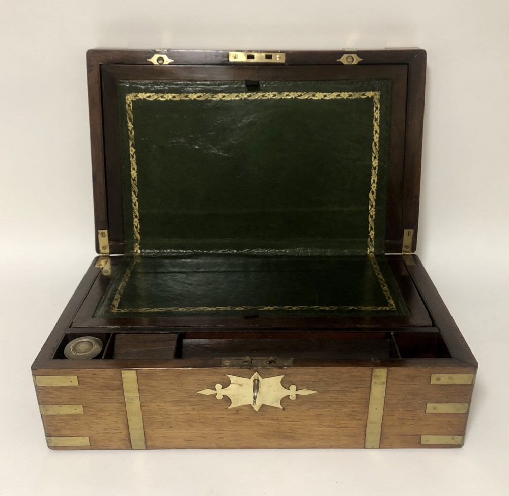 Antique Victorian Brass Bound Writing Slope Box with Secret Drawers