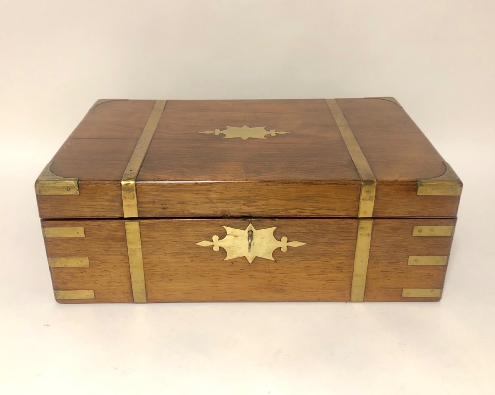 Antique Victorian Brass Bound Writing Slope Box with Secret Drawers View II