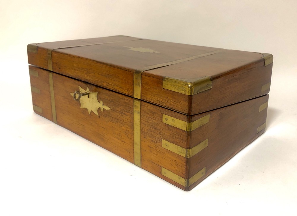 Antique Victorian Brass Bound Writing Slope Box with Secret Drawers View III