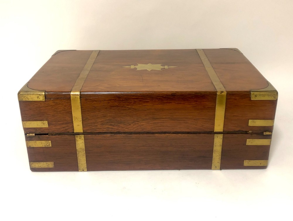 Antique Victorian Brass Bound Writing Slope Box with Secret Drawers View IV