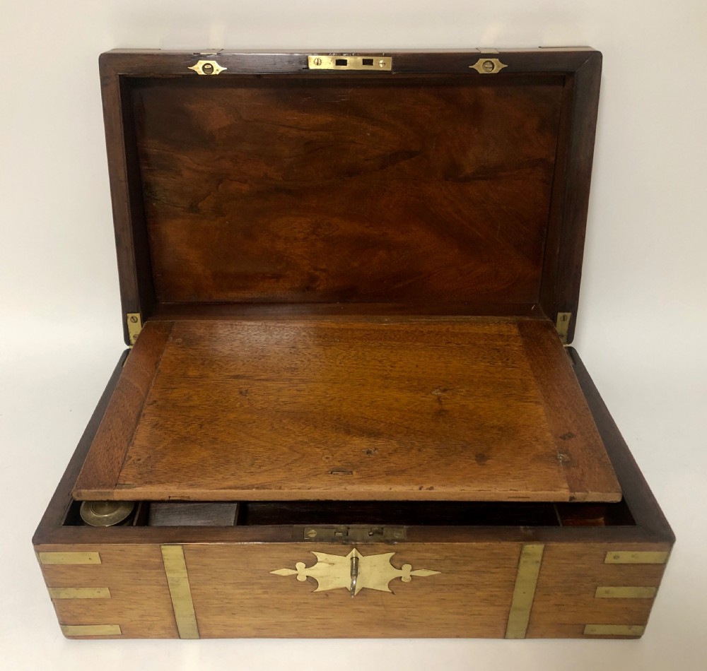 Antique Victorian Brass Bound Writing Slope Box with Secret Drawers View VI
